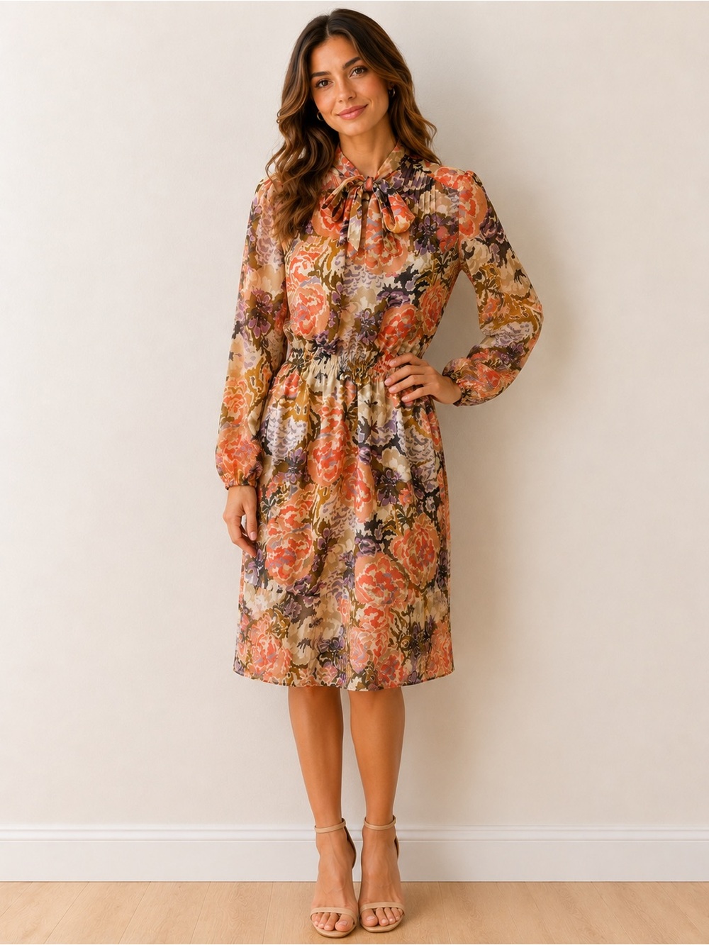 Lauren Ralph Lauren Floral Tie Neck Dress Size 2